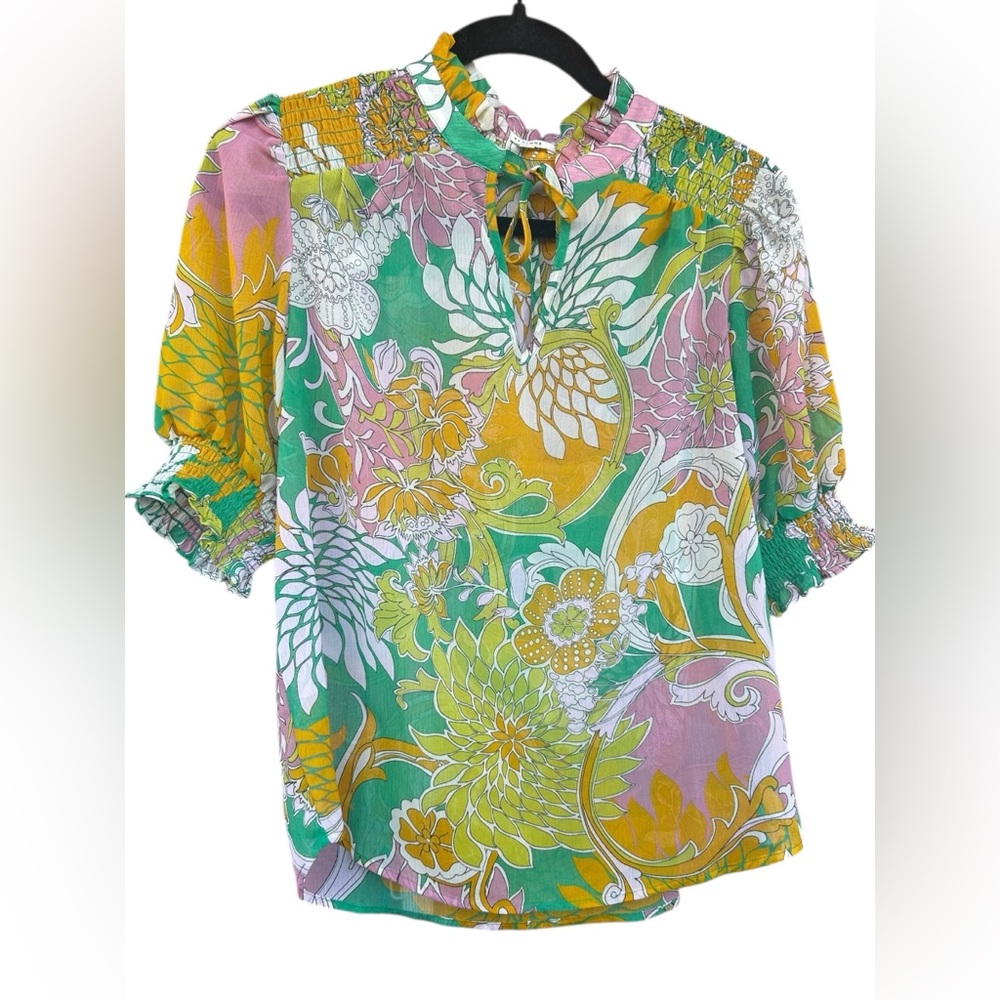 Pleione Sheer‎ Floral Top in Bright Spring Colors